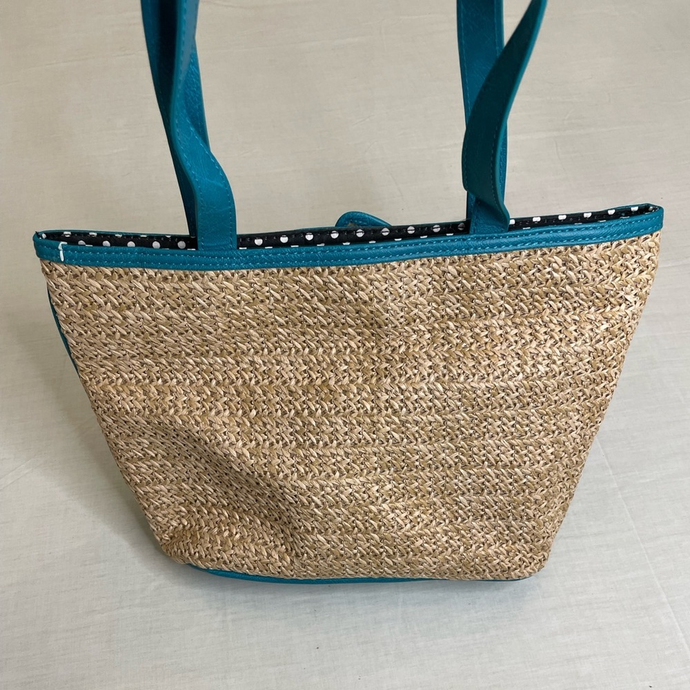 Bueno Straw bag turquoise flower, turquoise polka dots lining - Picture 2 of 7